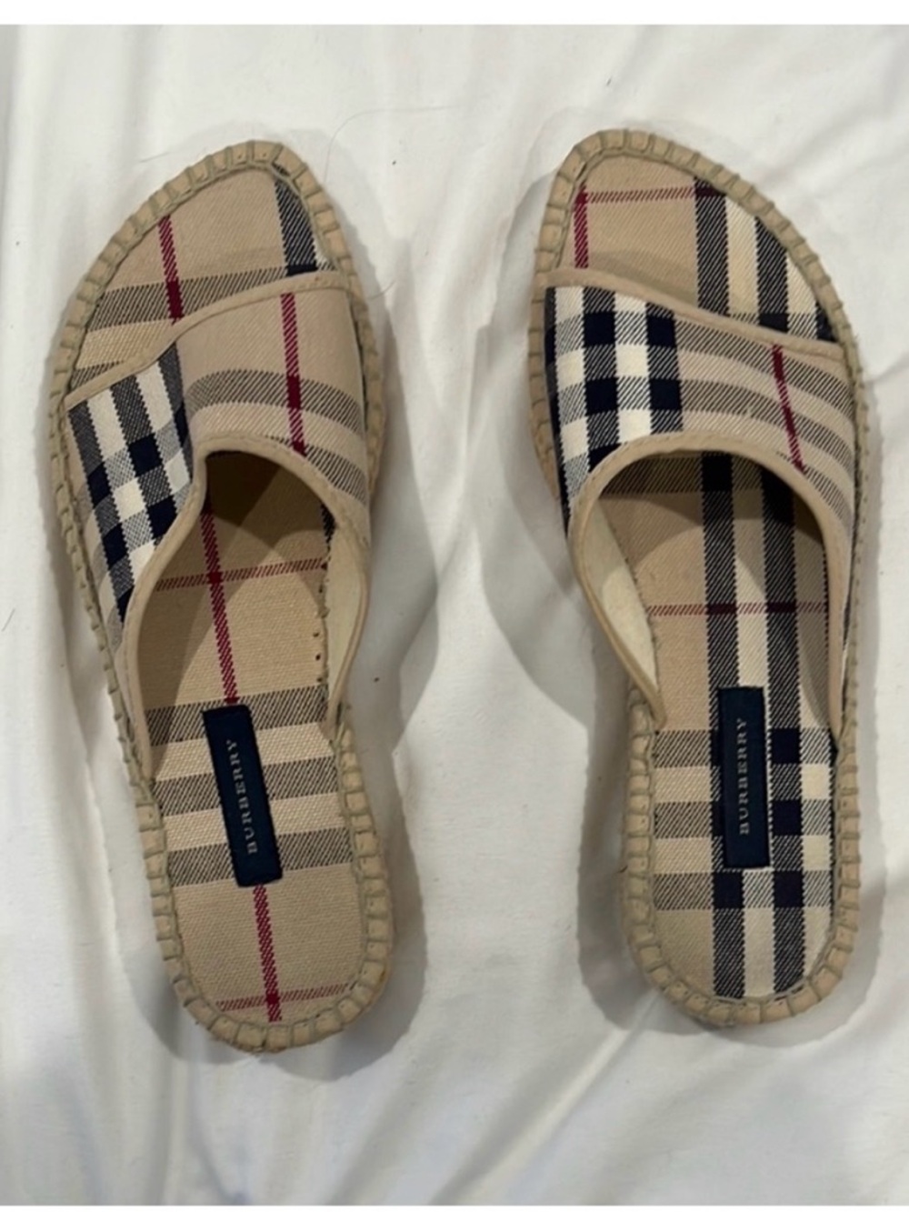 Burberry Beige Plaid Slide Espadrille Mules